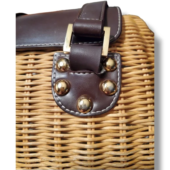 Etienne Aigner Vintage Rattan Y2K Leather Basket Shoulder Bag Coastal Cottage - Picture 8 of 9